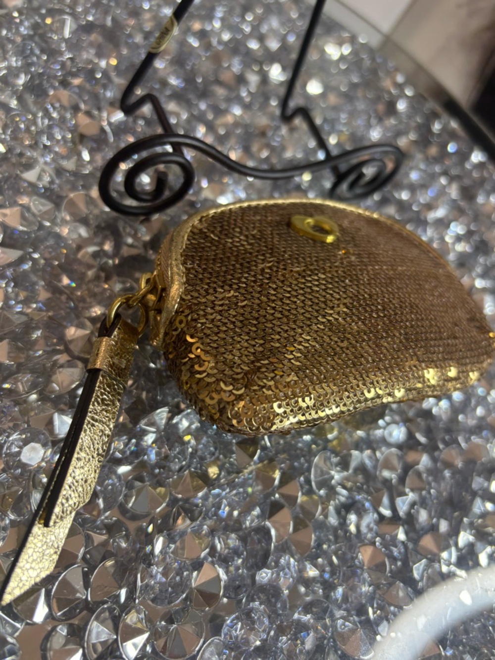 Coach Poppy Gold Sequin Mini Coin or makeup Pouch #46587 LIKE NEW RARE - Picture 8 of 10